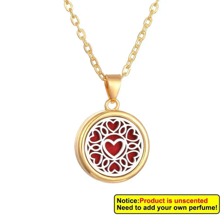 Gold necklace with a heart-shaped pendant on a white background