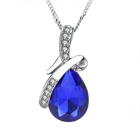 Silver necklace with a blue teardrop pendant on a white background, featuring the brand 'Giemi'.