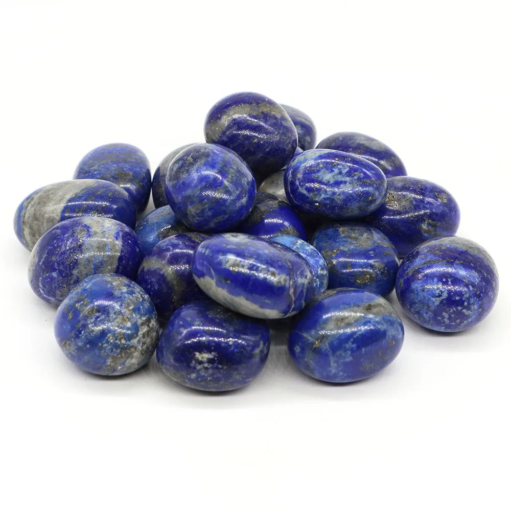 Collection of blue stones on a white background