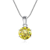 Yellow gemstone pendant on a silver chain against a white background