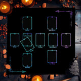 Blackboard with astrological chart design on a dark background with candles and decorative items.