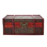 Decorative wooden box with floral patterns and a red stripe on a white background