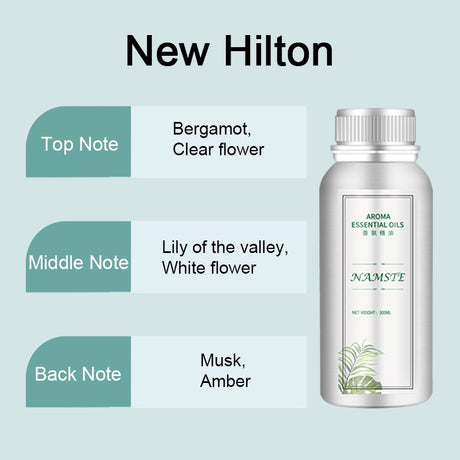 Essential oil bottle with flavor notes on a light blue background