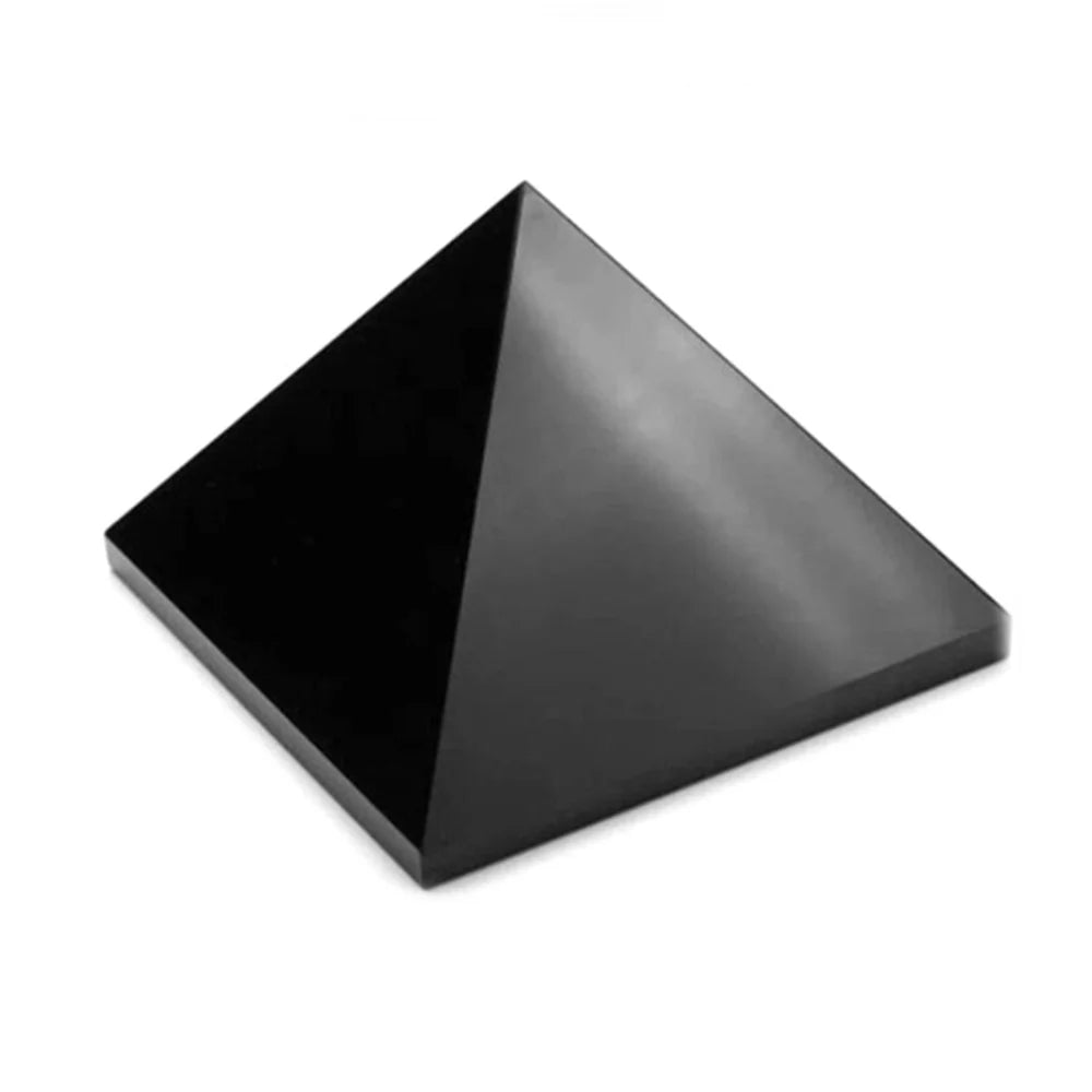 Black pyramid-shaped object on a white background