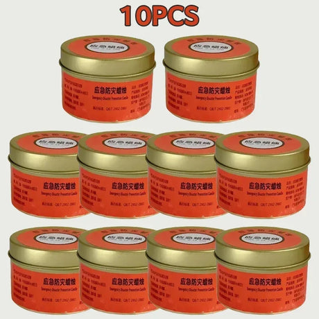 10 red tins with gold lids on a white background