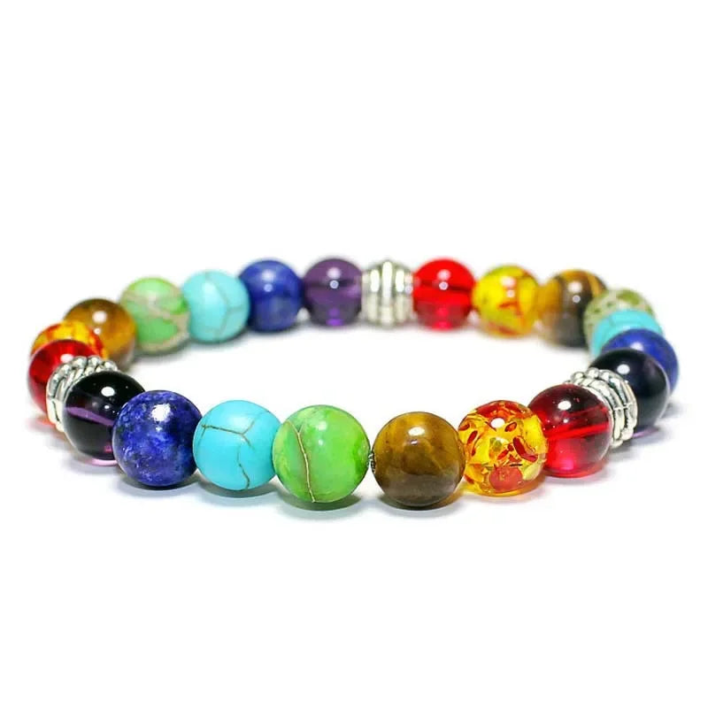 Multicolored beaded bracelet on a white background