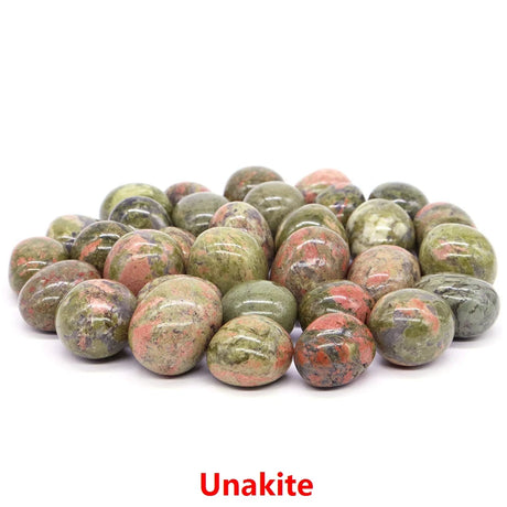 Unakite stones on a white background with 'Unakite' text.