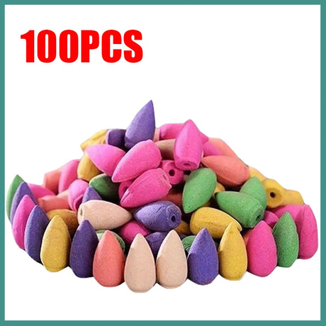 Colorful cone-shaped items with '100PCS' text on a white background