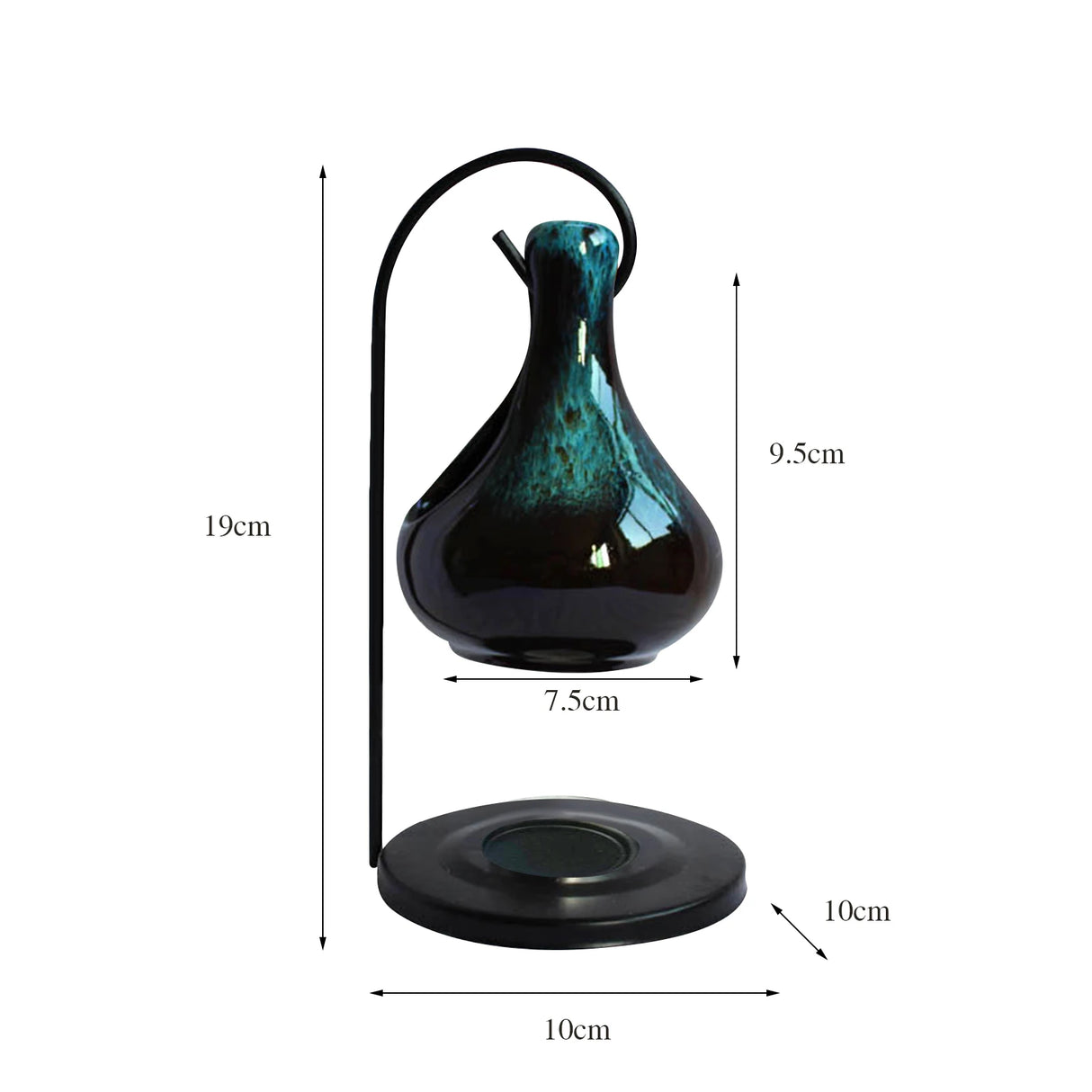 Decorative vase with measurements on a white background