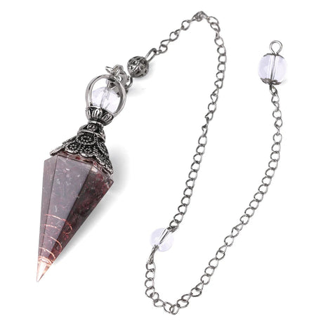 Crystal pendulum with chain on a white background
