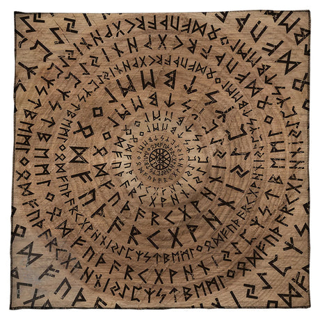 Rug with black geometric patterns on a beige background