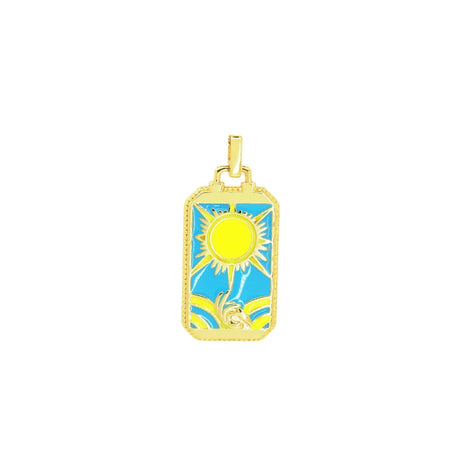 Gold pendant with a sun design on a white background