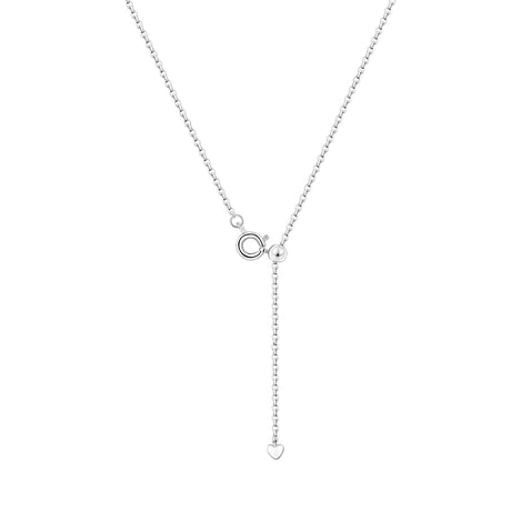 Silver necklace with a heart pendant on a white background