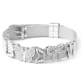 Silver dog collar with decorative elements on a white background