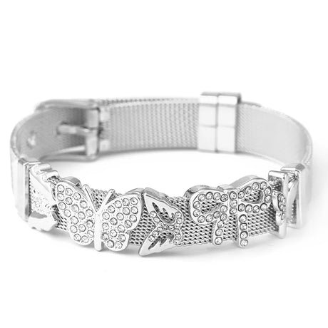 Silver dog collar with decorative elements on a white background