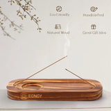 Wooden incense burner with incense sticks on a light background, featuring 'EGNGY' branding.