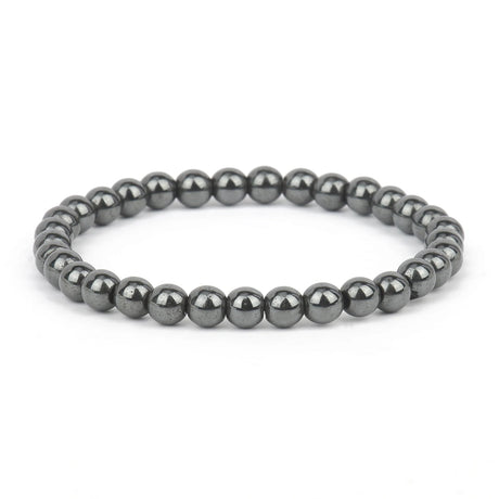 Gray beaded bracelet on a white background