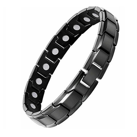 Black and silver bracelet on a white background