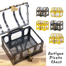 Antique pirate chest with clear lid on a white background