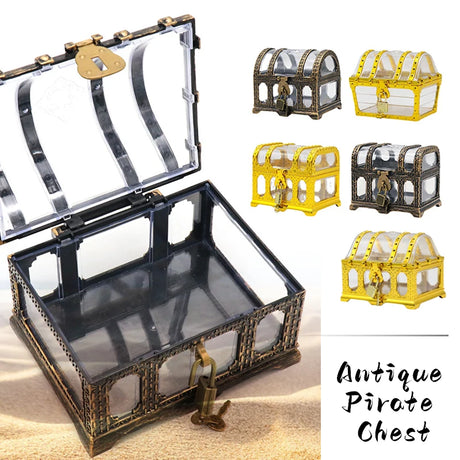 Antique pirate chest with clear lid on a white background