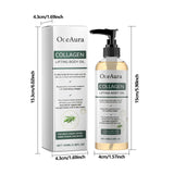 OceAura Collagen Lifting Body Oil with packaging dimensions on a white background