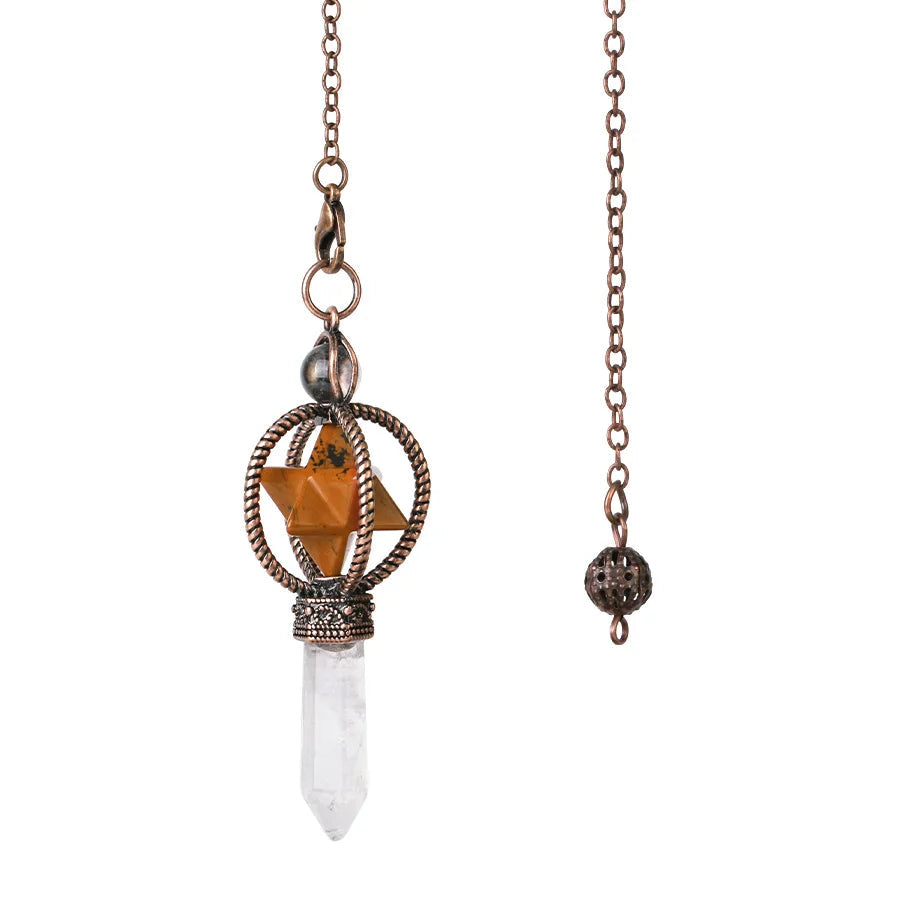 Necklace with crystal pendant and chain on a white background