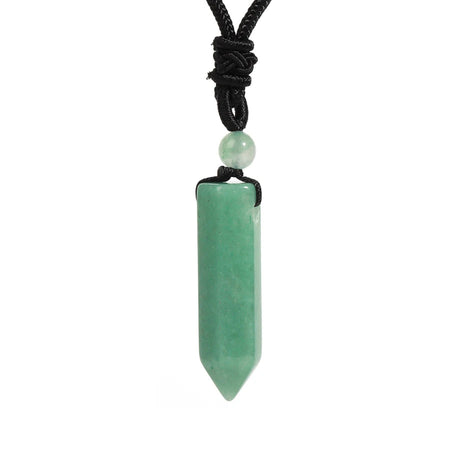 Green crystal pendant necklace on a white background
