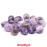 Amethyst stones on a white background with 'Amethyst' text.