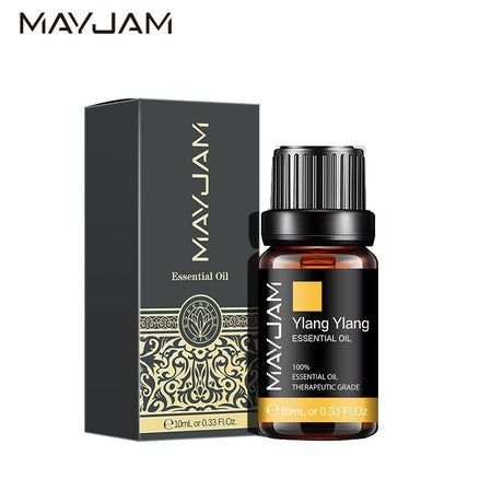 MayJam Ylang Ylang essential oil bottle and packaging on a white background
