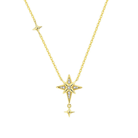 Gold necklace with star-shaped pendant on a white background
