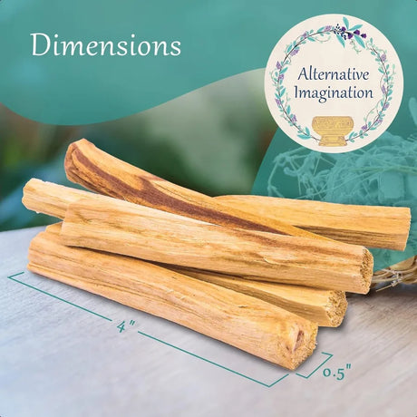 Three wooden sticks with dimensions labeled on a surface, featuring the 'Alternative Imagination' brand.