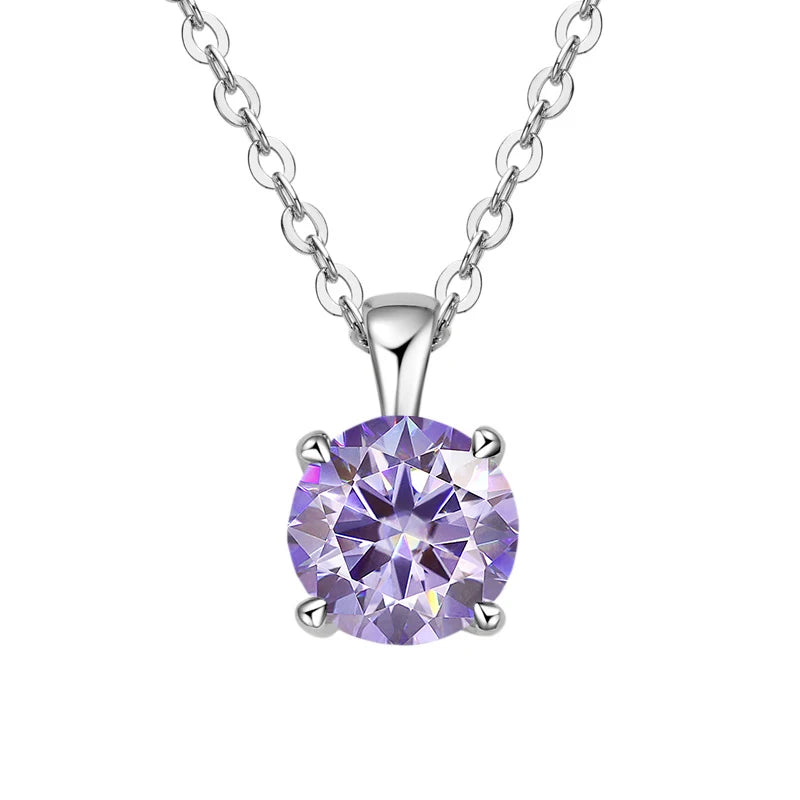 Purple gemstone necklace on a white background