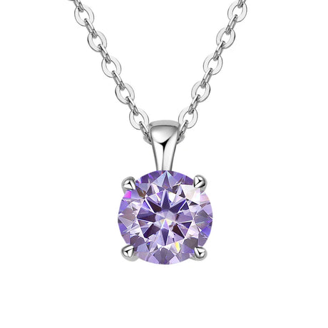 Purple gemstone necklace on a white background