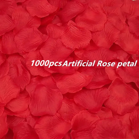 1000pcs Artificial Rose petals in red with text overlay