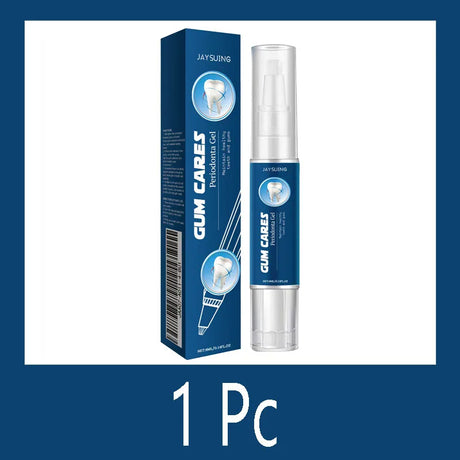 GUM CARES dental gel packaging with a blue box and clear gel tube on a white background