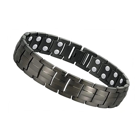 Black metal bracelet on a white background
