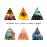 Set of six triangular pyramids with various designs and colors on a white background.