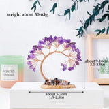 Decorative crystal tree with measurements and weight information on a white surface.