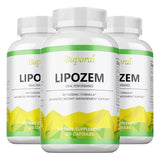 Three bottles of Buporai Lipozem dietary supplements on a white background