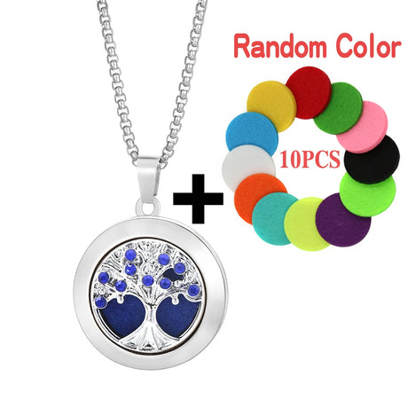 Necklace with tree of life pendant and colorful round beads on a white background