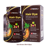 Hair dye shampoo packaging with MEIDU branding on a white background