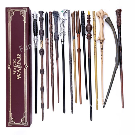 Set of magic wands with a decorative box on a white background