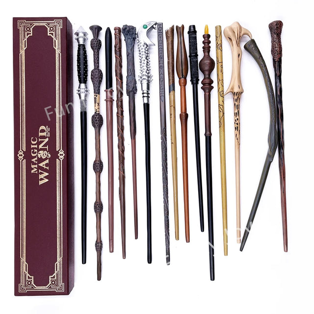 Set of magic wands with a decorative box on a white background