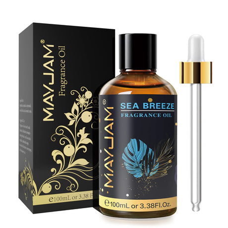 MayJam Sea Breeze fragrance oil bottle with dropper and packaging on a white background