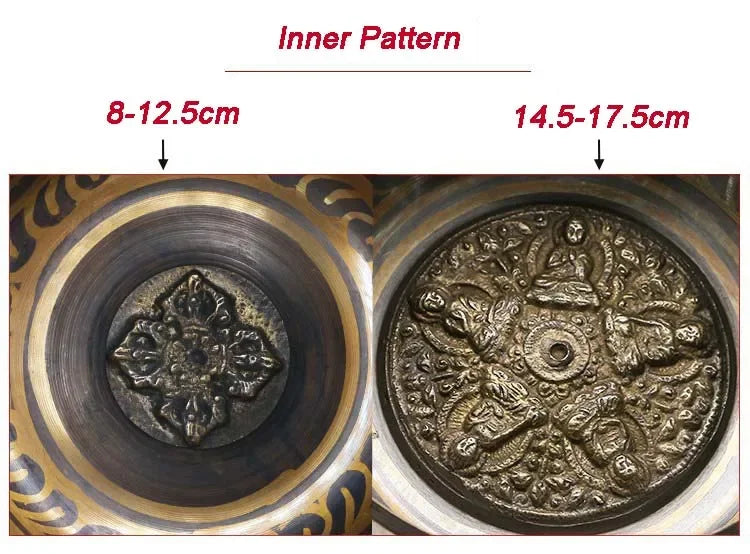 Two decorative metal plates with inner patterns and measurements indicated.