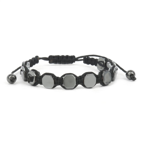 Black and silver beaded bracelet on a white background