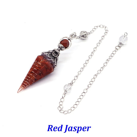 Red jasper pendant on a silver chain with a white background