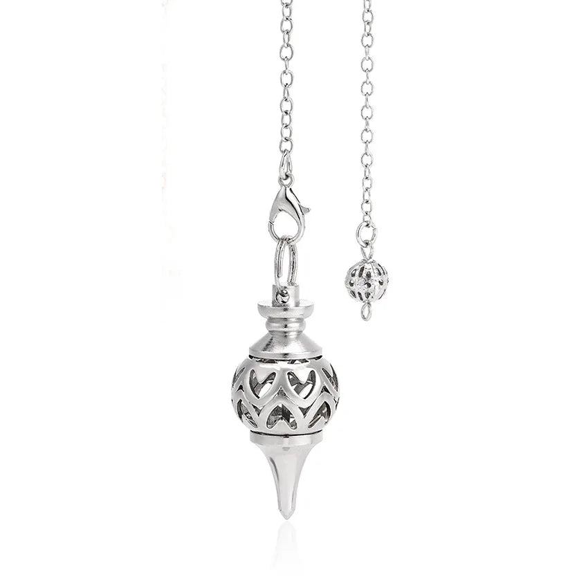 Silver pendant necklace on a white background