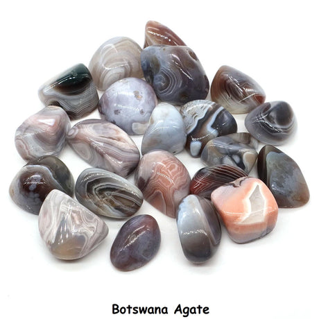 Collection of Botswana Agate stones on a white background