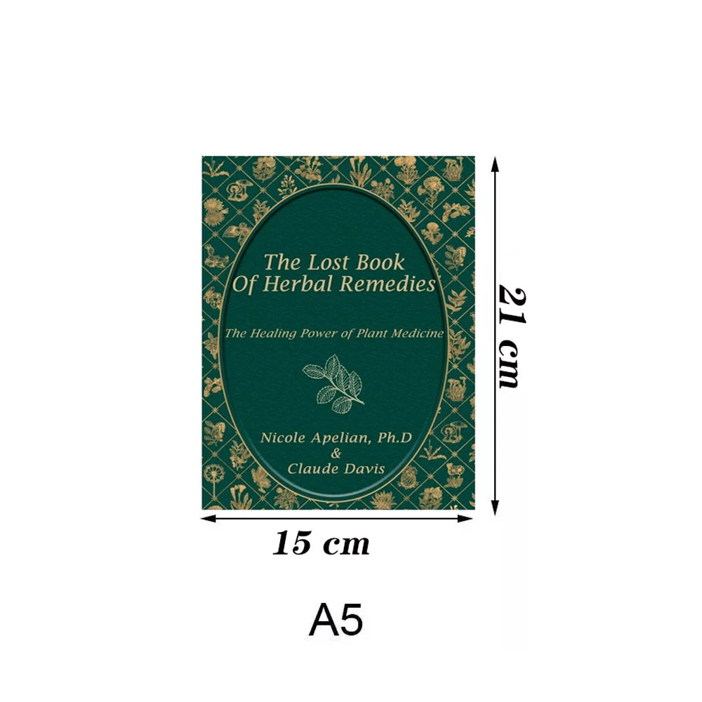 Book titled 'The Lost Book of Herbal Remedies' with dimensions on a white background